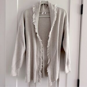 Elan Fringe Tie Waist Cardigan Sweater‎ Beige Size Small
